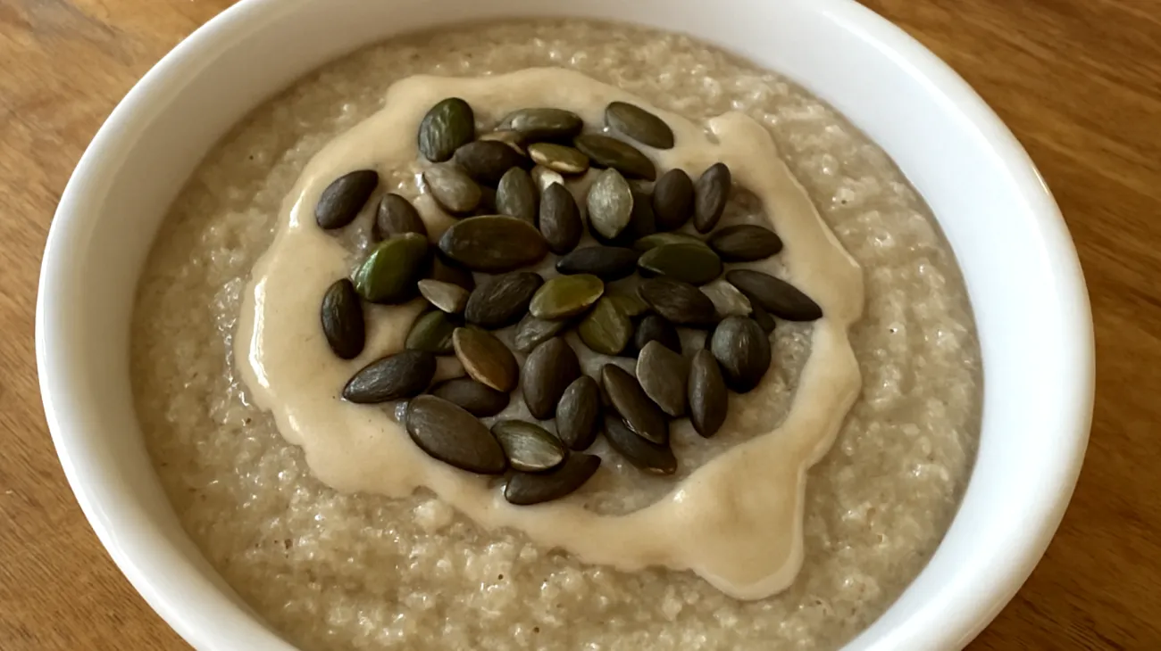 Amaranth-Porridge mit gerösteten Kürbiskernen und Tahini"