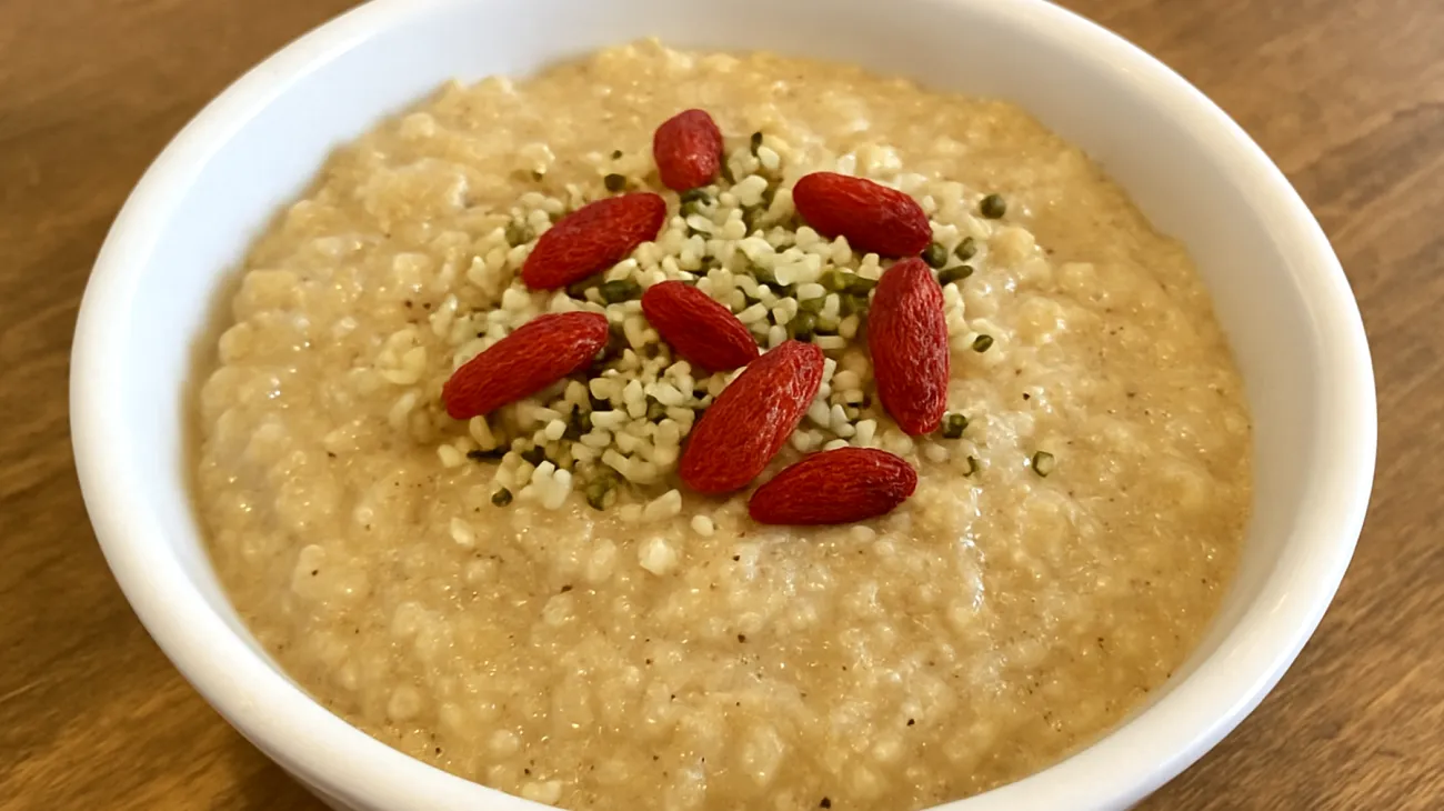 Amaranth-Quinoa-Pudding mit Hanfsamen und Goji-Beeren"