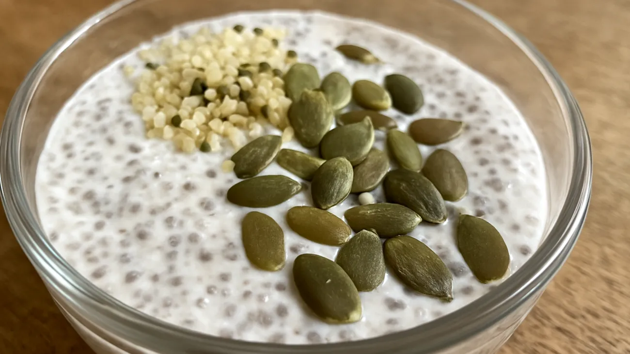 Chia-Pudding mit Hanfsamen und Kürbiskernen"