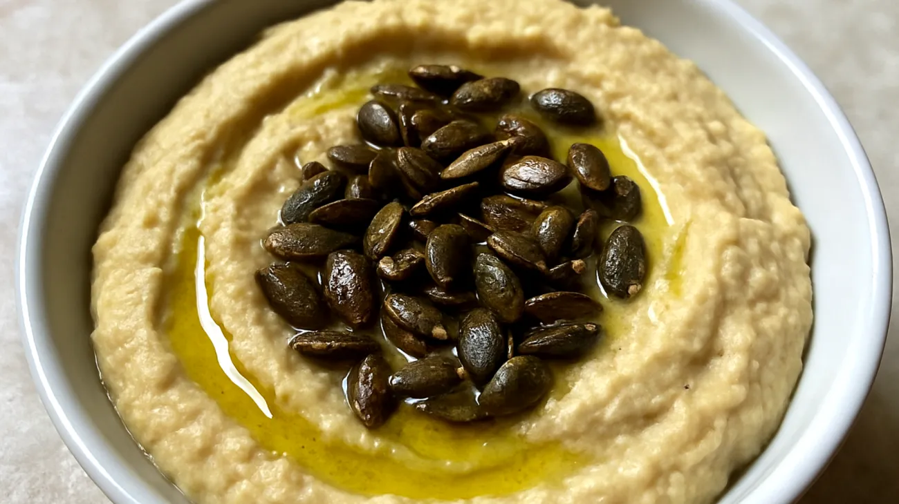 Lupinenbohnen-Hummus mit gerösteten Kürbiskernen"