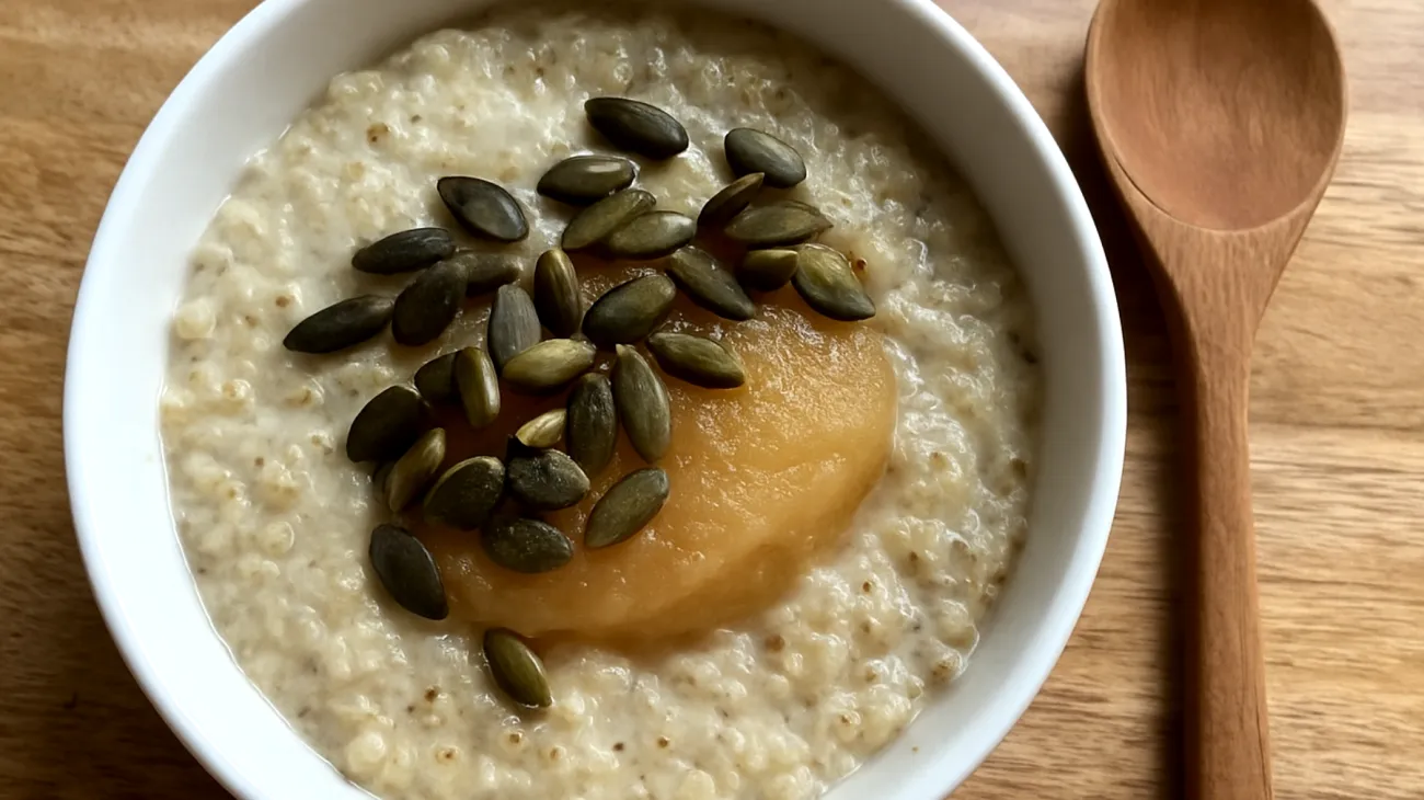 Quinoa-Porridge mit gerösteten Kürbiskernen und Apfelmus"