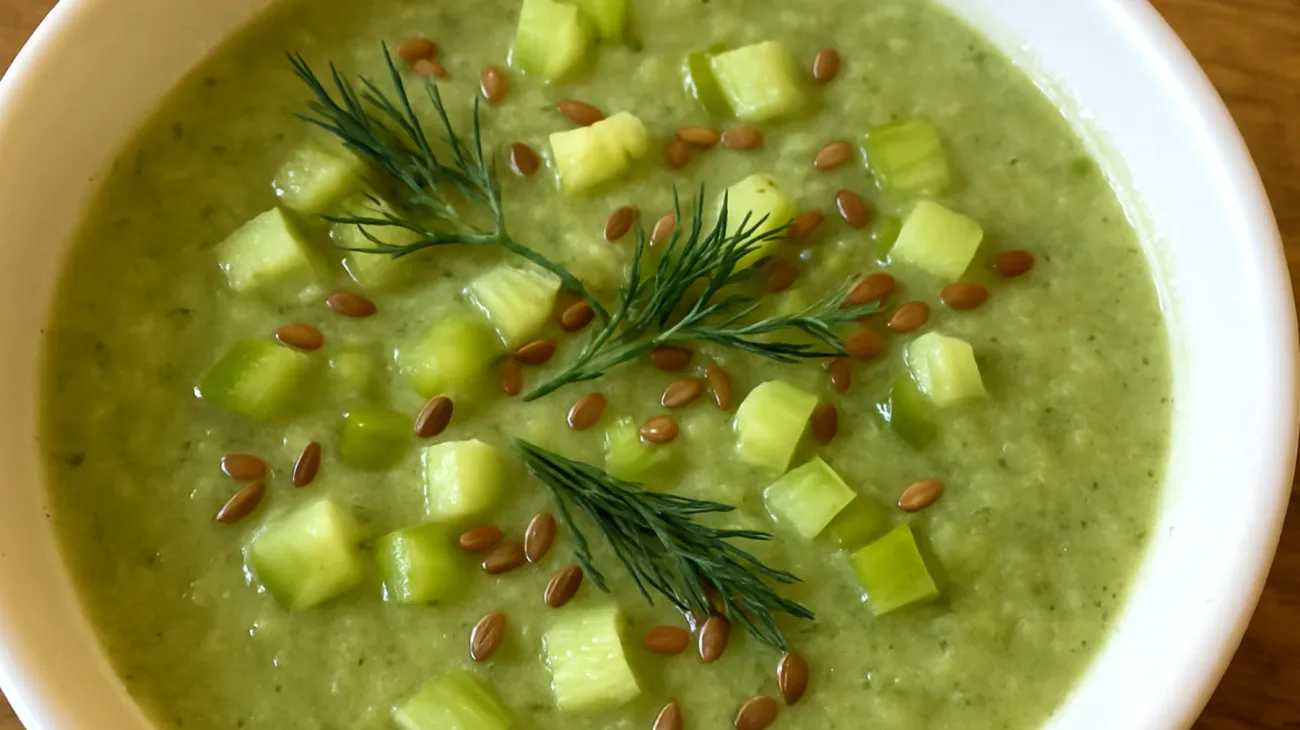 Sellerie-Gurken-Suppe mit Dill und Leinsamen"
